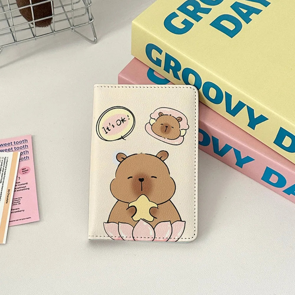 PU Leather Capybara Passport Holder Cartoon Ultra-thin Passport Bag Multi-function Portable Credit Card Wallet