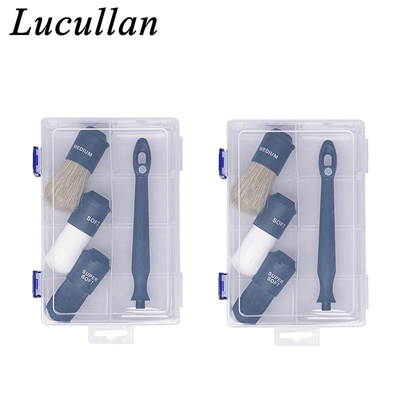 Lucullan 3 in1 Magnetic Interchangeable Detailing Brush Set Soft Bristle for Interior Wheel Rim Gap Cleaning