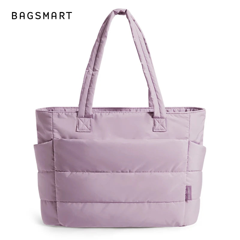 BAGSMART Women's Bag Solid Color Tote Bag Commuting College Padded Shoulder Bag Leisure Simple Female Handbags for Travel