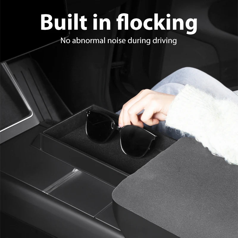Lcars Special Car-Specific Armrest Box Suitable for the New Tesla Model Y/Yl/3 Original Armrest Box, Height-Increasing Storage Box, Suede Armrest Box Height-Increasing Storage Organizer