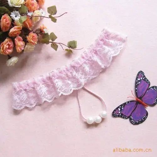 Sexy Women Low Waist Lace Pearl Massage Sheer T-back Thong Transparent Erotic Lingerie Panties for Bedroom Night Dating