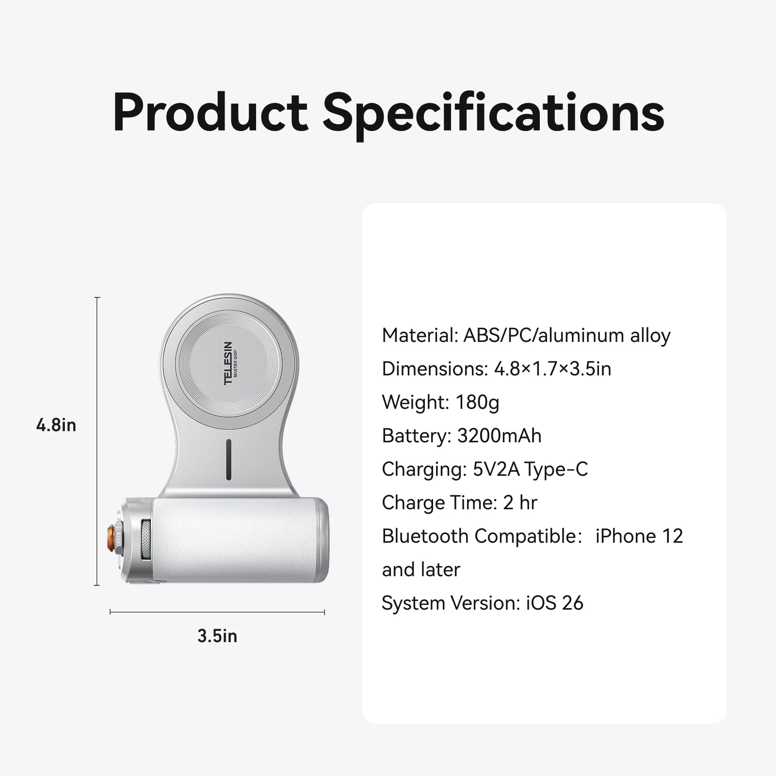 TELESIN Magnetic Phone Camera Shoot Hand Grip 3200Mha Powerbank Wireless Charging Phone Holder Shooting Aid for Iphone Andriod