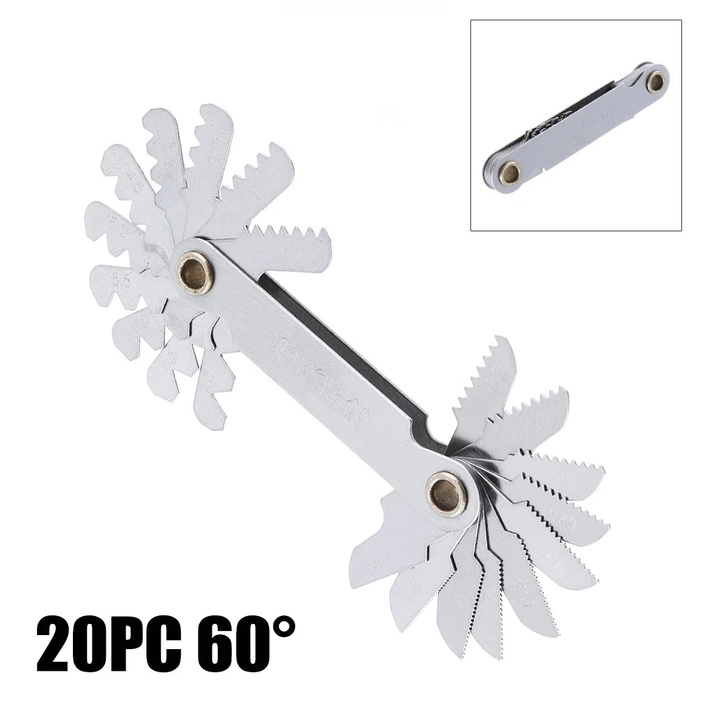 55-60 Degree Stainless Steel Screw Gauge Metric Inch US Thread Plug Gauge Gear Tooth Thread Pitch Folding Measuring Tool