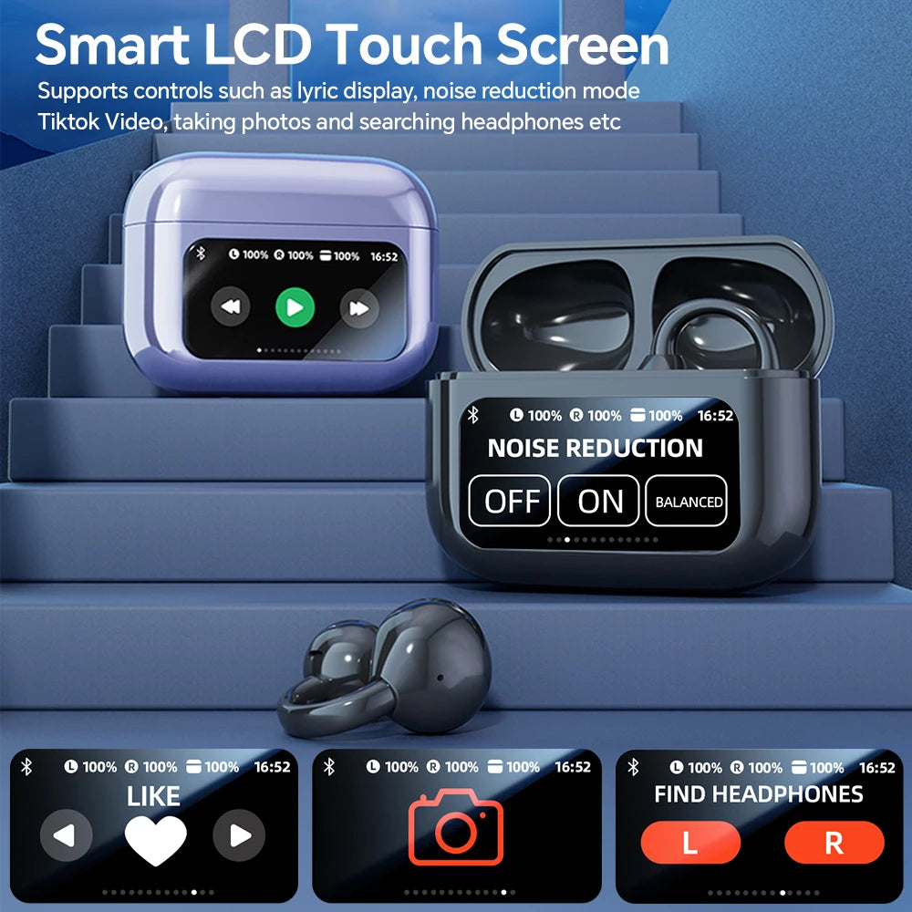 Touch Screen Bluetooth Headphones 144 Languages Real-time Translation Headphones Wireless Open Ear Clips Sports Gaming Earphone