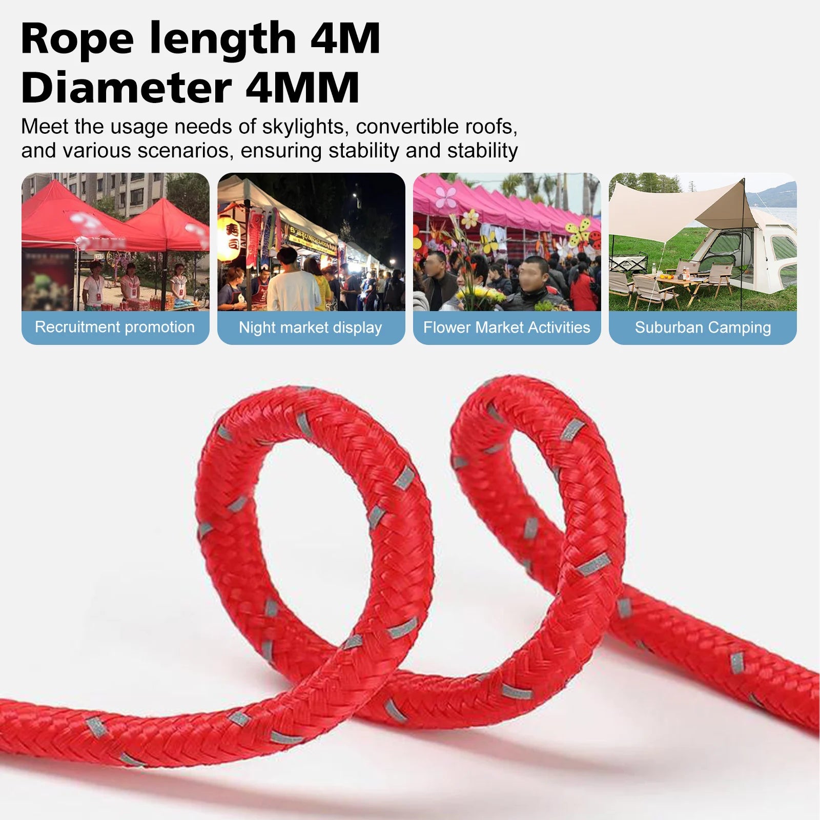 Travel Portable Clothesline with Buckle Outdoor Camping Tent Umbrella Rope Windproof Pulley Adjuster Ropes Lamp Hanging Tool
