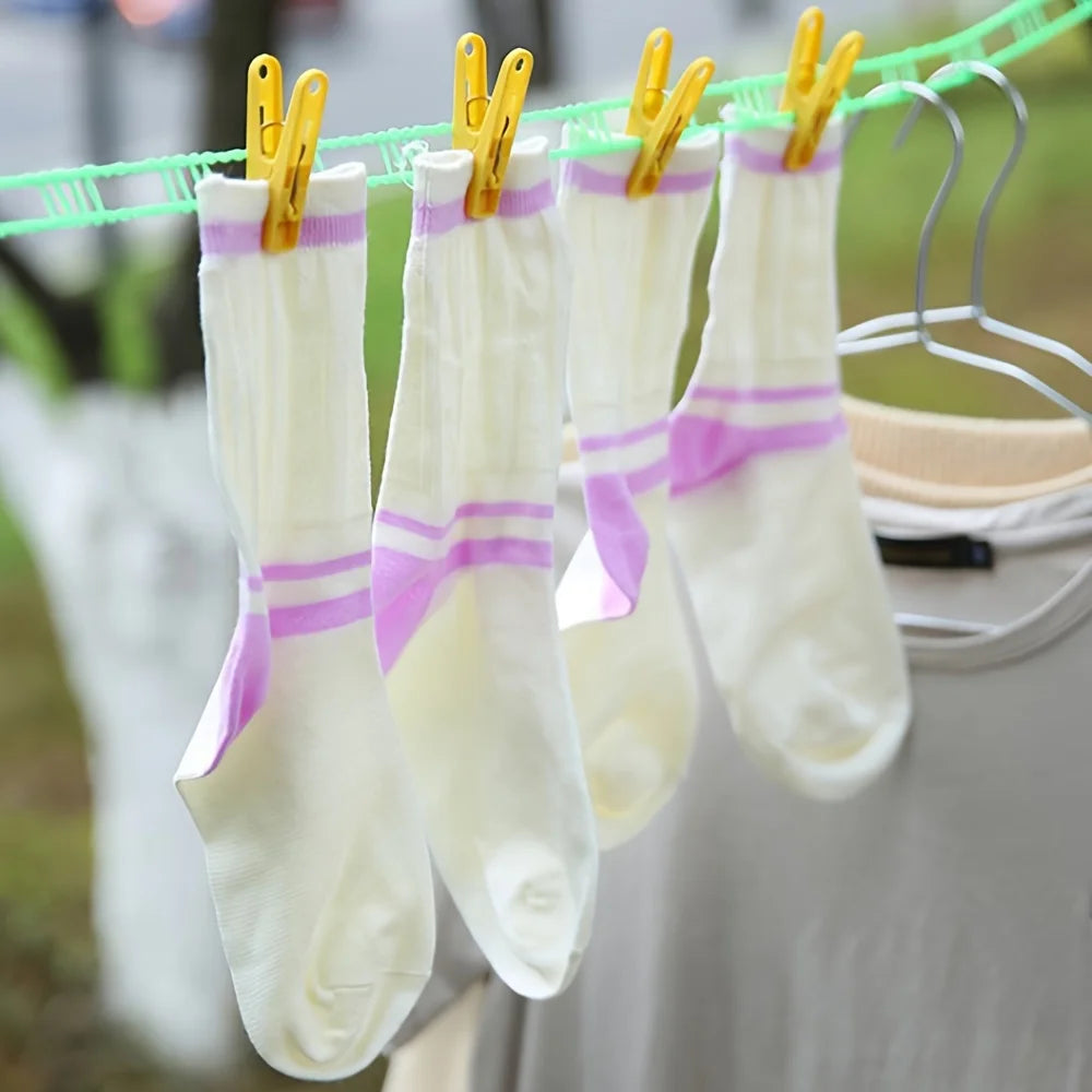 A sturdy and thick windproof clothesline, suitable for both indoor and outdoor use with no drilling required.