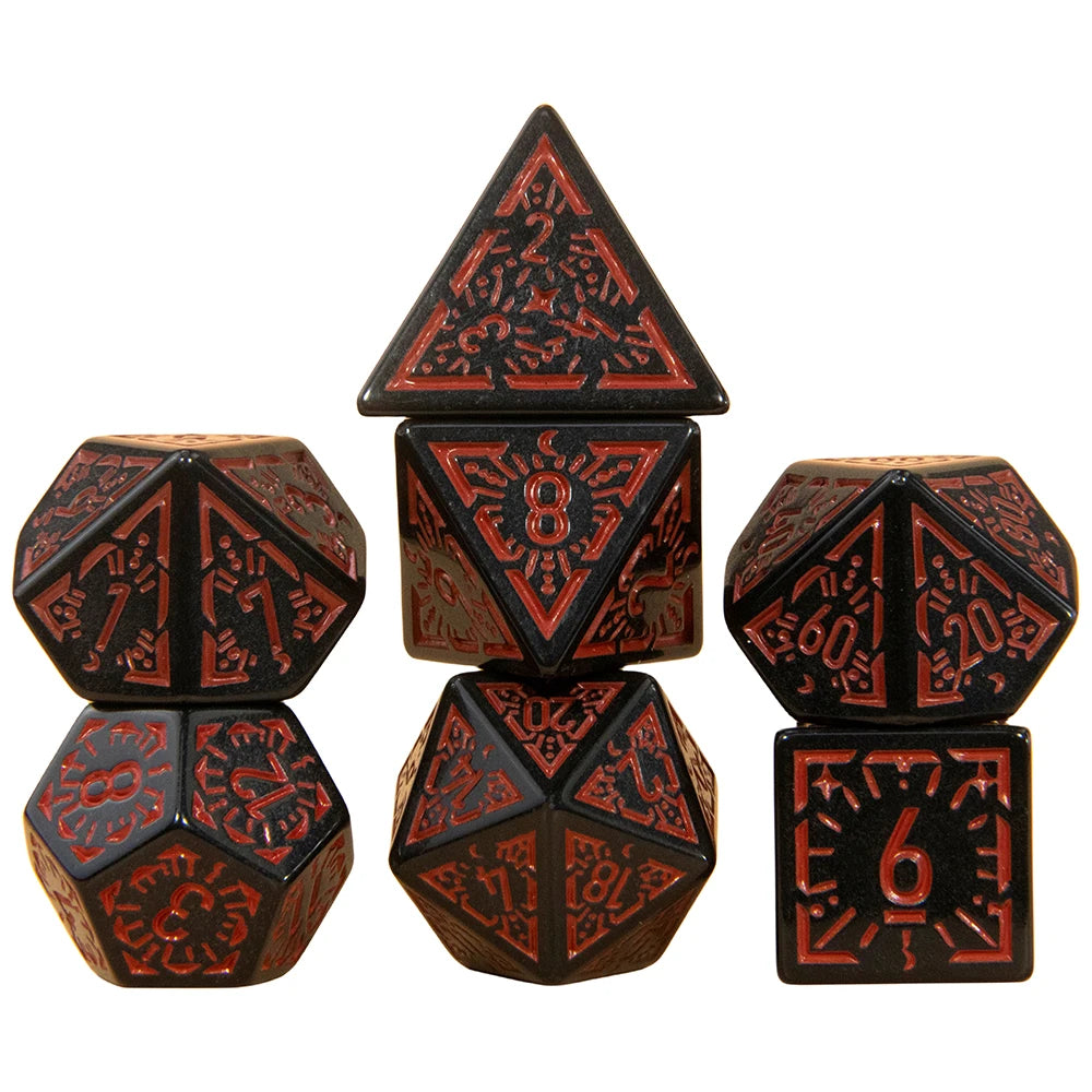 DND Dice Set 7pcs Textures Pattern Polyhedral Dice for DND Role Playing Game Accessories