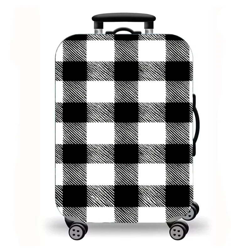 Luggage cover, abstract texture plaid butterfly flower print elastic protective cover, washable suitcase dust cover