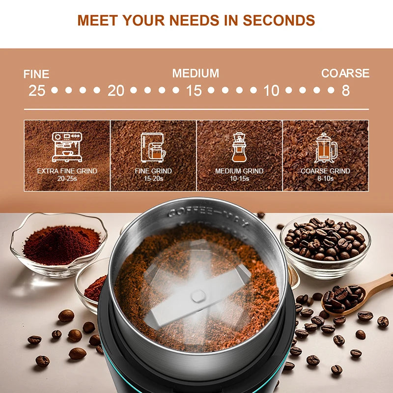 Professional Coffee Grinder with Removable Stainless Steel Cup Coffee Bean Grinder for Spices Herb Grain Mill for Kitchen 300W