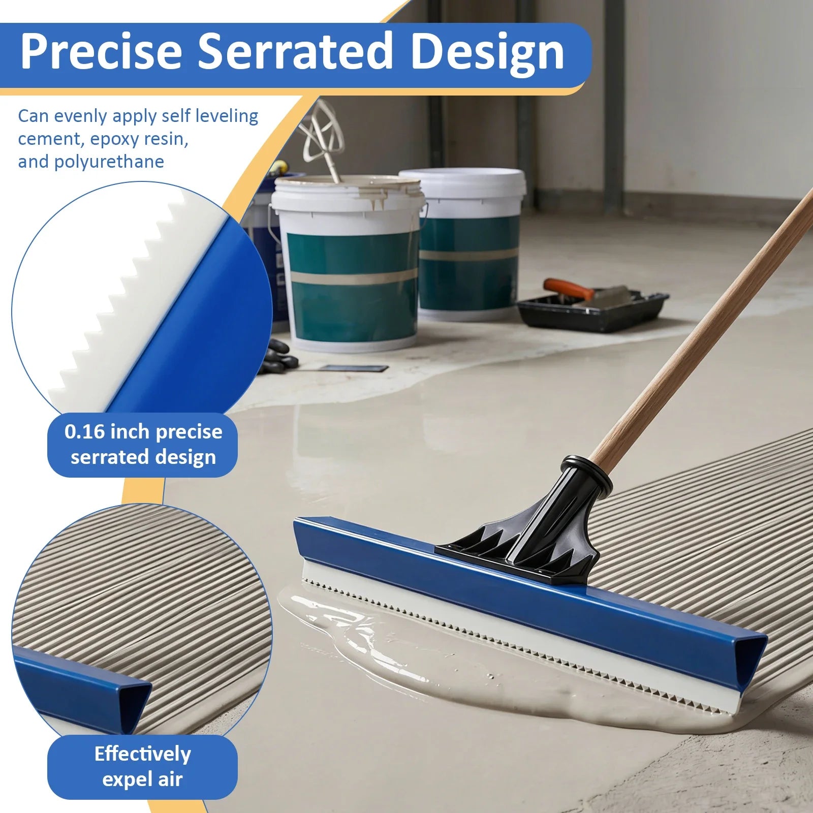 2Pcs 16 Inch Notched Squeegee Epoxy Floor Squeegee Toothed Self Leveling Tool for Professional Project Home DIY Renovation Work