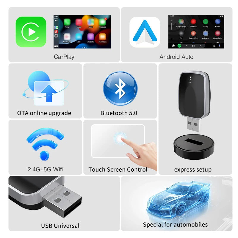 2in1 Wireless CarPlay Android Auto Adapter AI Mini Box Plug&Play Automatic Connection Compatible With 99% Of Cars For Car Radio▪