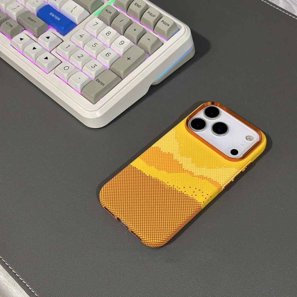 Fashion Orange Plaid Magnetic Case for iPhone 17 Pro Max Magnets Carbon Phone Cover Camera Lens Protection Fundas Hard PC Shell