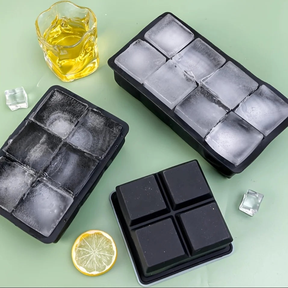 4/6/8 Grid lce Cube Tray Sicone Mold Large Food Grade lce Cube Mold DIY Candy Ice Maker lce Cube Tray Bar Pub Wine Blocks Maker