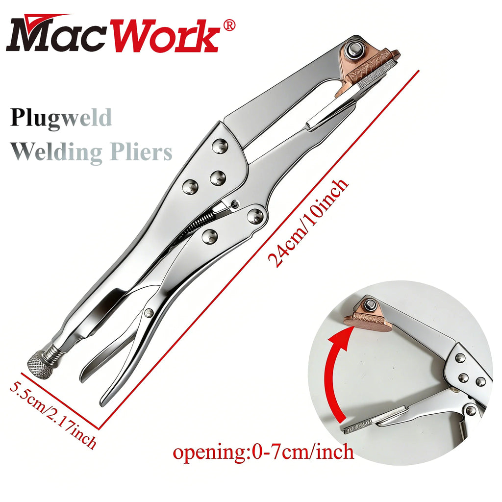 10-Inch Plugweld Welding Pliers with Copper Alloy Backing & -Jaw Locking Clamp - Heavy-Duty Mig for Automotive Body Repair
