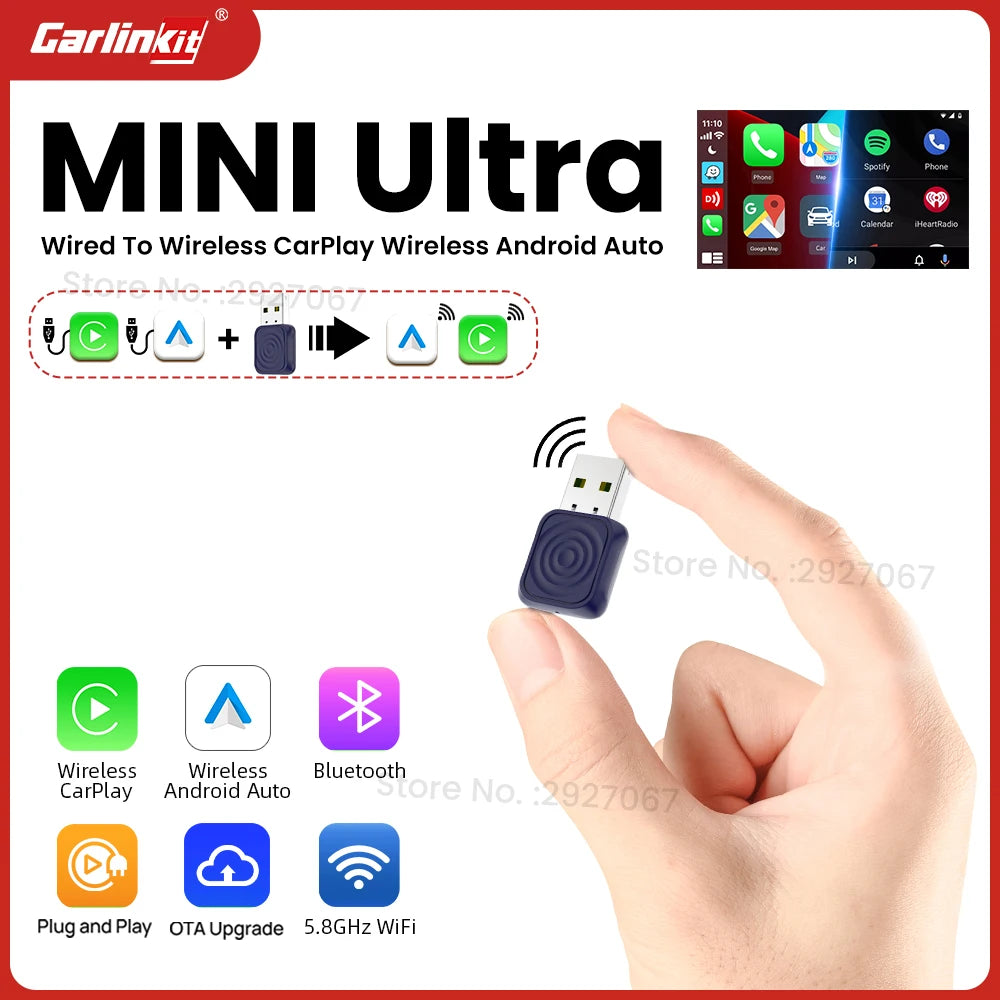 Carlinkit Wireless Carplay Adapter Mini Ultra Android Auto Box USB Plug & Play Seamless Connection for OEM Car Wired to Wireless