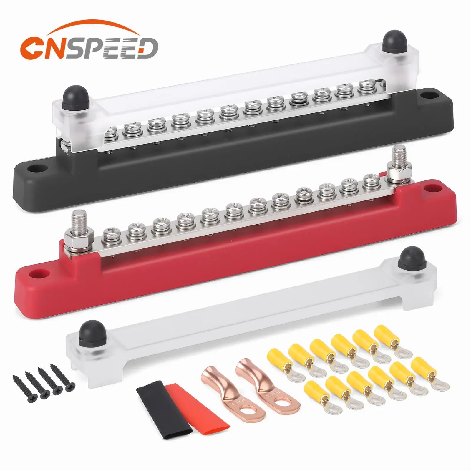 CNSPEED 12 Way Terminal M6 Stud Bus Bar Battery Power Distribution Block 12V Positive Negative BusBar For Truck Boat Car Camper