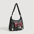 Vintage Leather Women's Bag, Y2k Spicy Girl Motorcycle Crossbody Bag, Large Capacity Contrasting Single Shoulder Bags