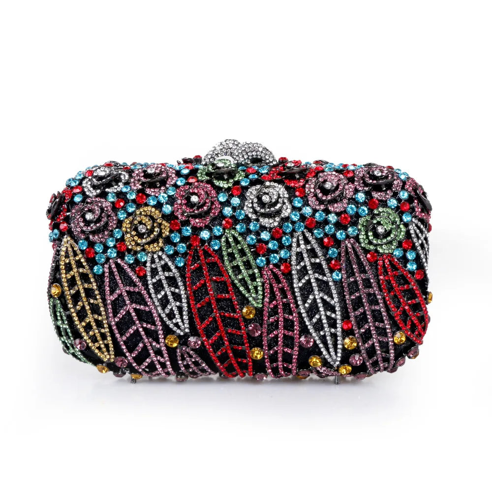 Party Box Clutch Purple/green Crystal Evening Bag Wedding Bridal  Handbags Chain Women Bag