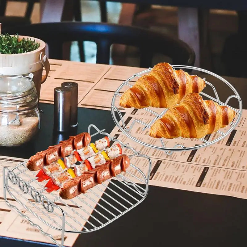 6/7/8 Inch Baking Air Fryer Rack Kitchen Grill Holder Air Fryer Accessories  Stainless Steel Baking Tray Round Barbecue Rack