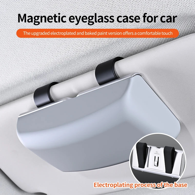 Magnetic Switch Car Glasses Box Portable Car Sun Visor Sunglasses Holder Car Eyeglass Case Portable Electroplated Glasses Box