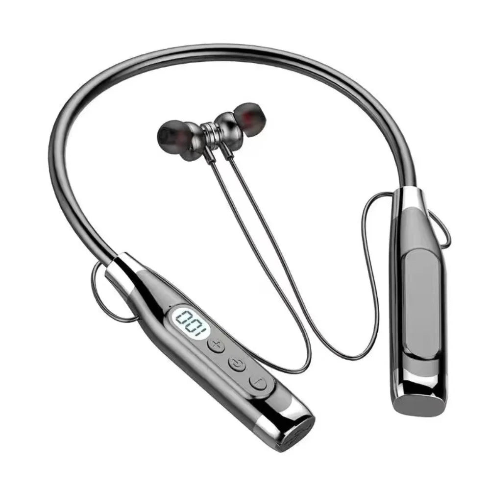 LED Digital Display Neckband Headphones Neck-mounted 3D Stereo Wireless Bluetooth Earphones Mega Bass Waterptoof Sports Headsets