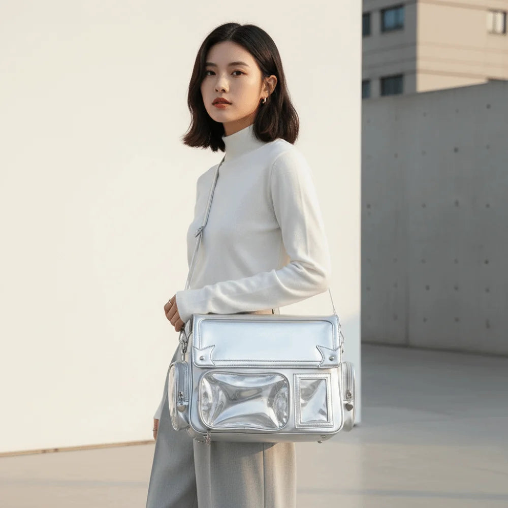 Transparent Convertible Ita Backpack PU Leather Solid Color Kawaii Uniform Bag Ita Japanese Style Waterproof