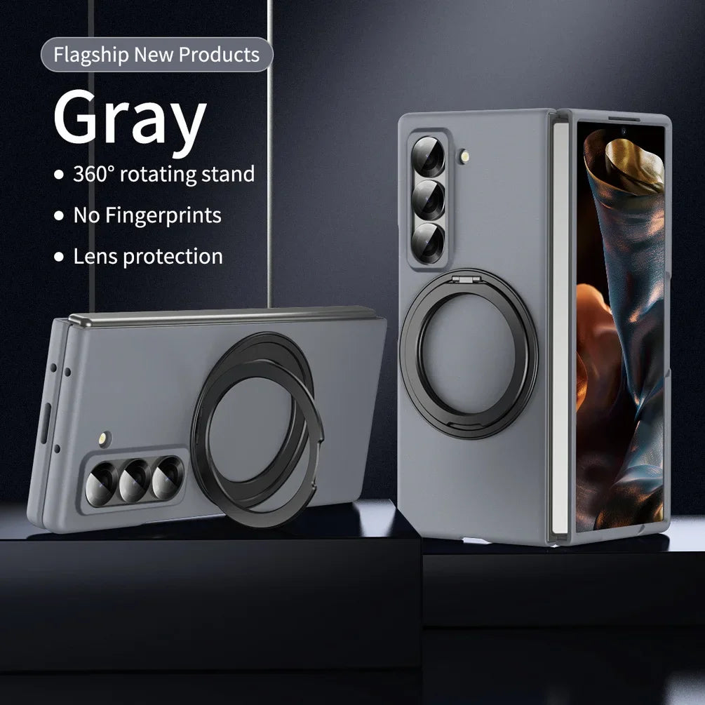 Luxury Rotatable Magnetic Ring Protective Case for Samsung Z Fold 8 Ultra Fold 7 6 5 Cover Built-in Glass Screen Protector Funda