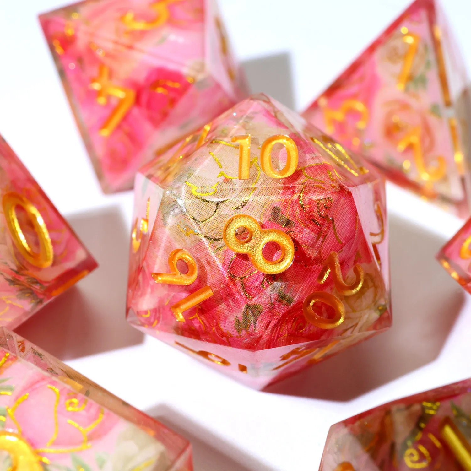 Enchanting DND Dice Set with Ocean Wave & Peach Blossom Designs-Perfect for Board Game,RPG & Tabletop Gaming Adventures-F2