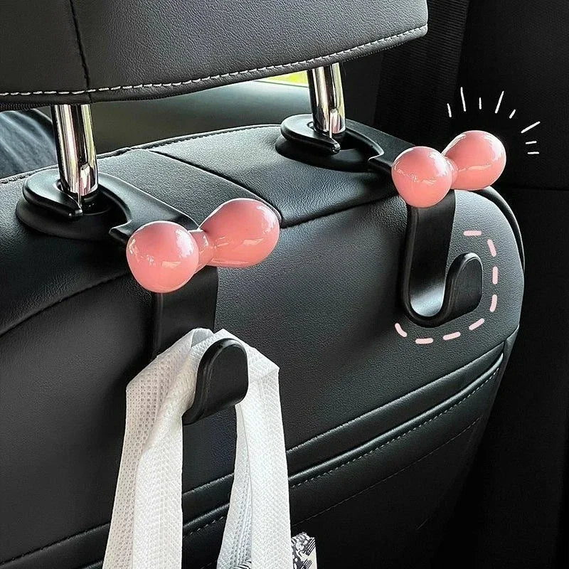 Cute Car Seat Hook Dopamine Car Accessories with Bow Decor Pink Car Organizer Cute Women Auto Gifts Vehicle Storage