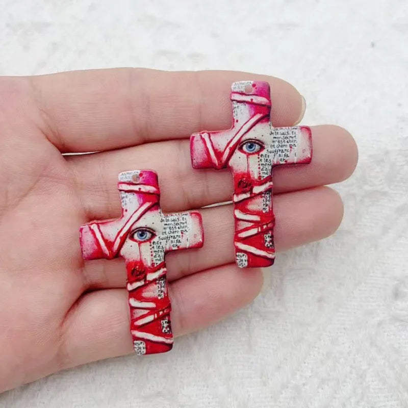 10pcs Halloween Acrylic Cross Ghost Earrings Necklace Accessories DIY Crafts Pendant