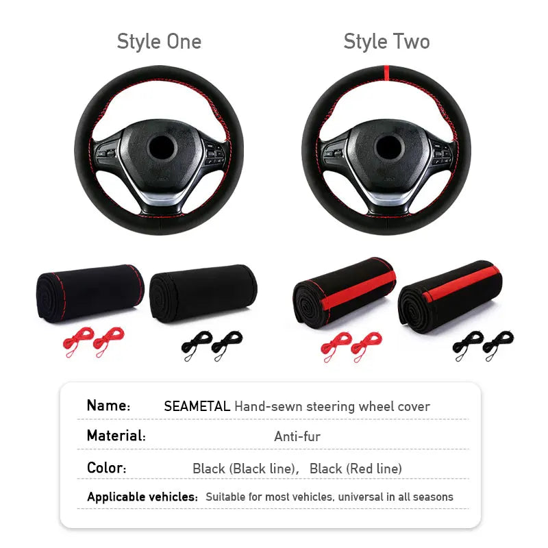 Premium Fur Steering Wheel Cover Universal Car Steering Wheel Braid Cover with Needles and Thread Anti Slip Interior Protector