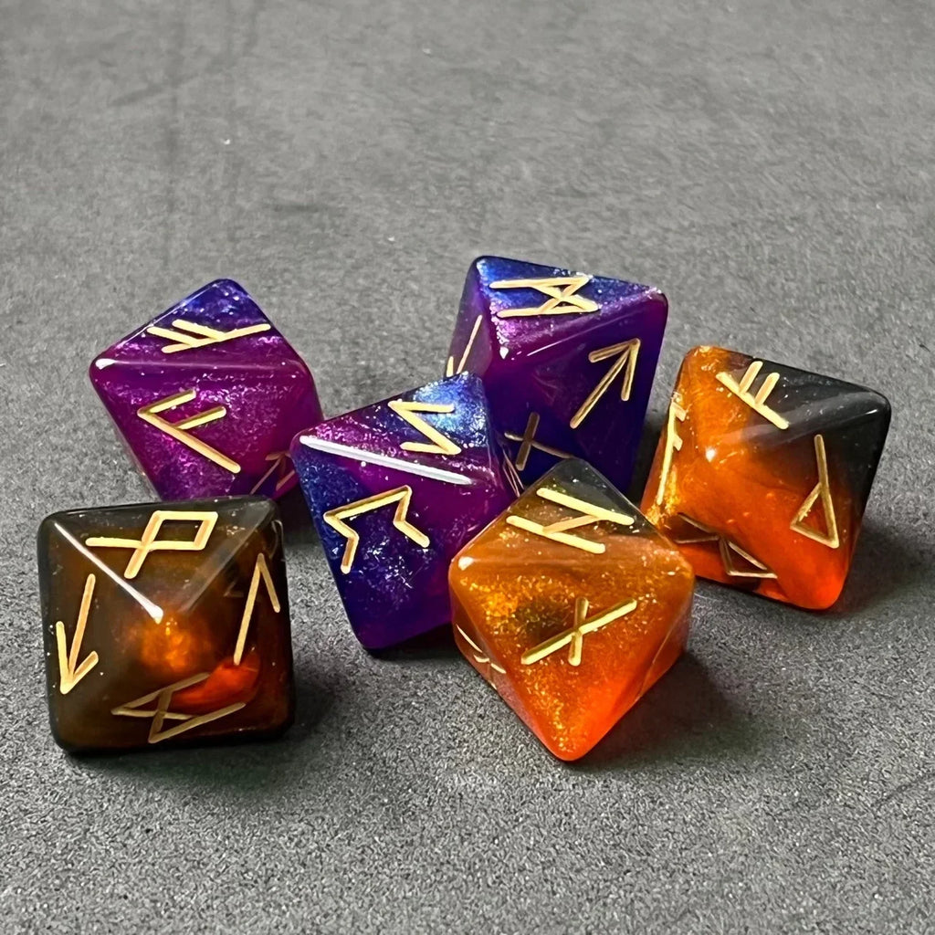 3PCS Assorted Polyhedral Dice Set Star Divination Rune Dice With Purple Drawstring Soft Light Bag For Divination Board Games