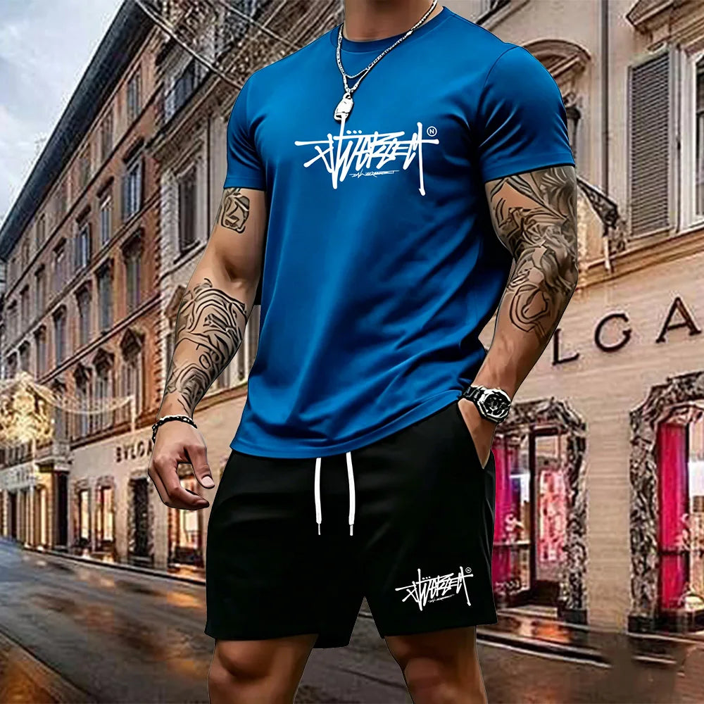 2026 Summer Street Style New Trend High Quality Men's T-shirt Set Suitable for Outdoor Leisure Sports Short Sleeves