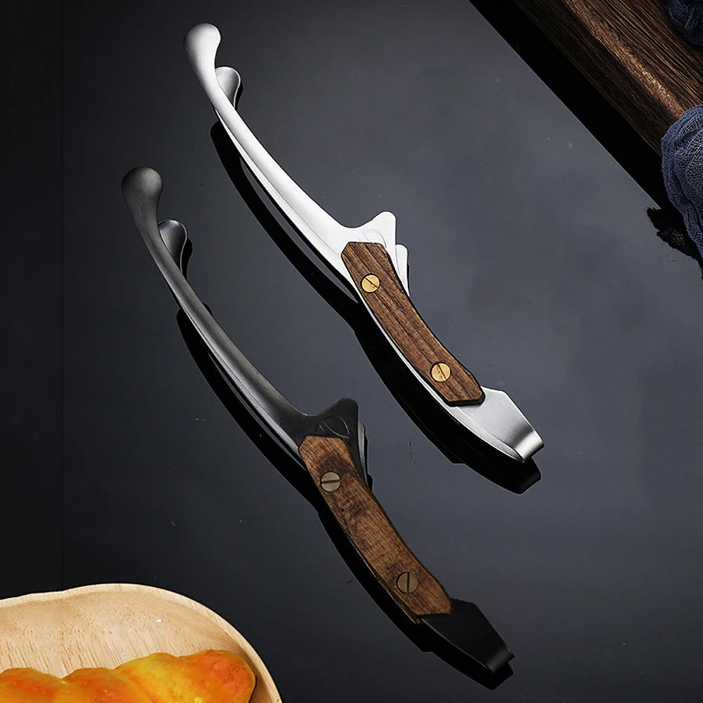 Stainless Steel Outdoor Retro Barbecue Clip Wooden Handle Grilled Meat Clip Pan Fried Steak Heat Resistant Kitchen Food Clip New