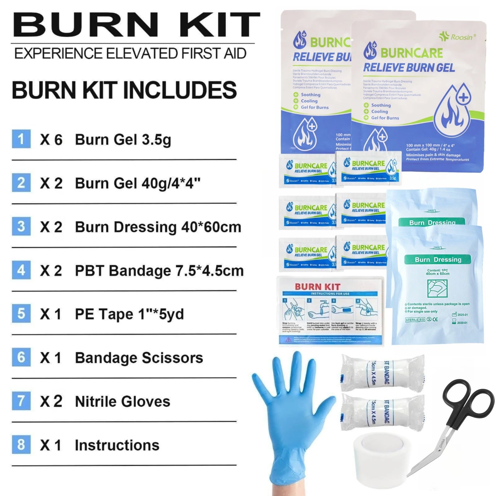 Professional Burn Care Kit with Advanced Dressings Cream & Gauze Portable Emergency Treatment for Home Travel Car Office