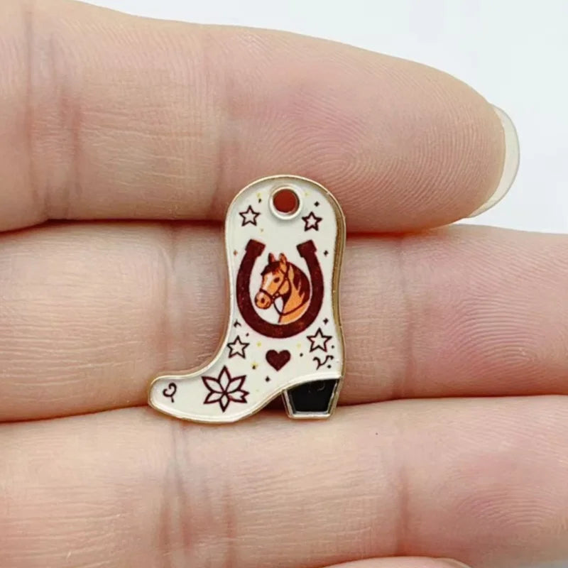10 pcs Color Printed Cowboy Boots Alloy Pendant European and American DIY Jewelry Accessories Spot Wholesale