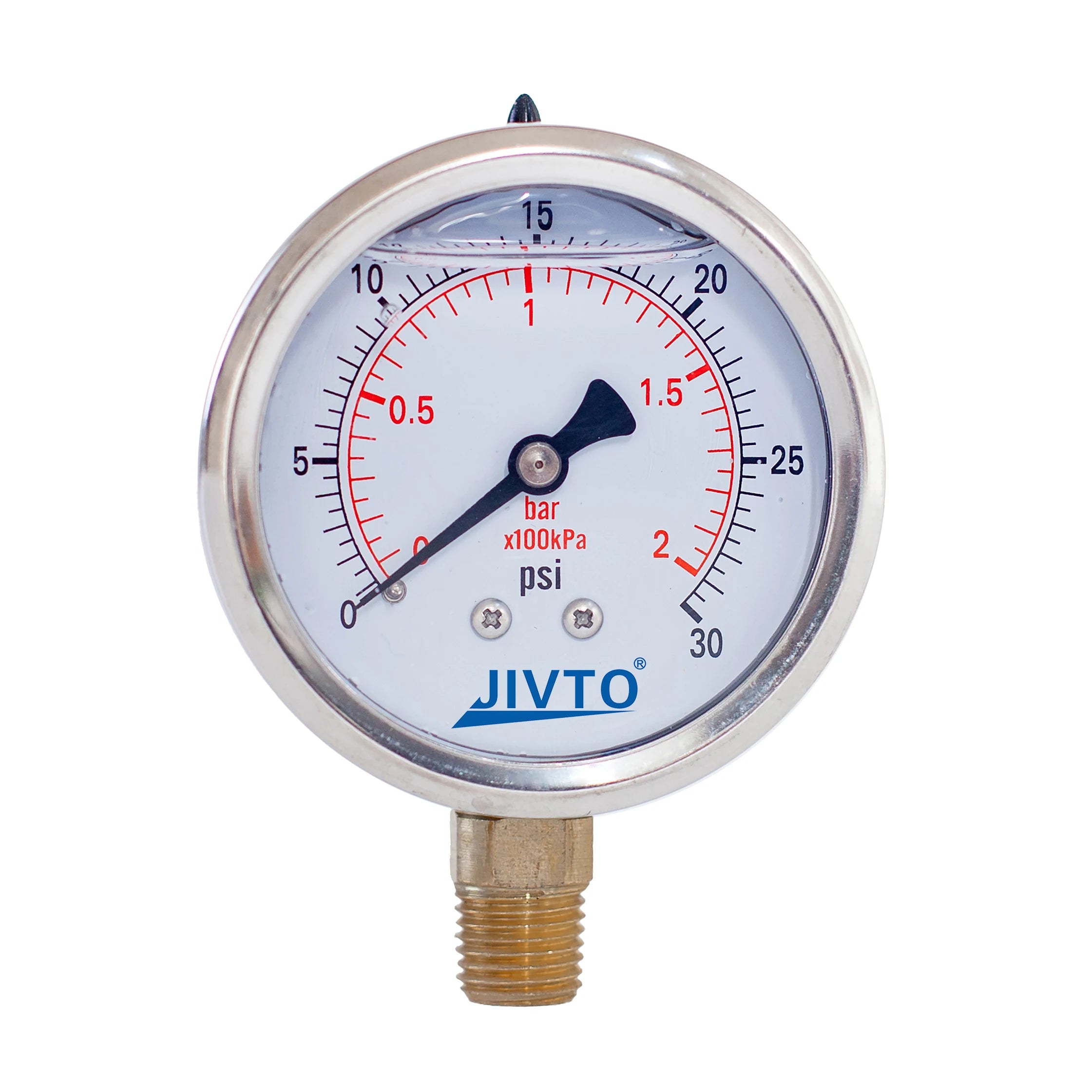 JIVTO Glycerine Filled Pressure Gauge 2.5 Inch 1/4 BSP Lower Mount 15,30,60, 100,160,200,300,400,600,3000 Psi & Bar, Shockproof