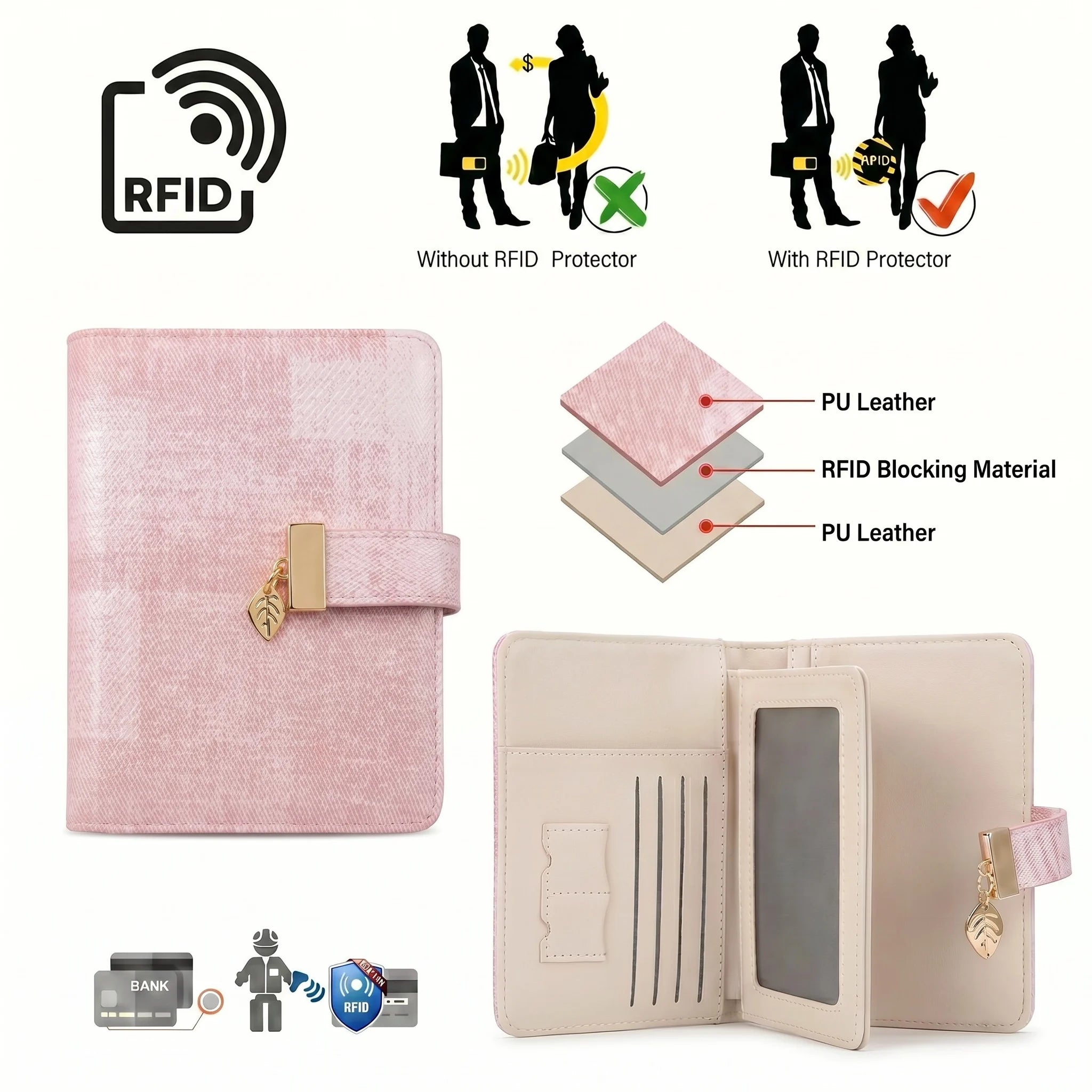 Pomelo Best Pink Plaid RFID Blocking Passport Cover Multi Card Slot Travel Wallet for Women