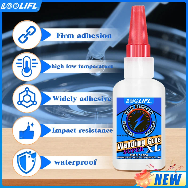 LOOLIFL 50g Transparent High-Strength Super Glue - Oil-Based Instant Repair Glue, Trace-Free & Fast-Drying, Free Dropper