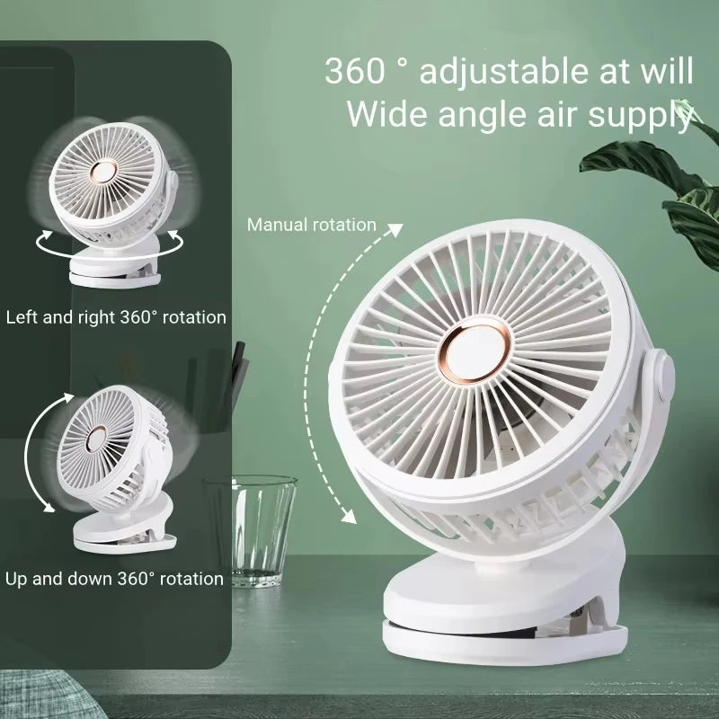 Portable USB Table Clip Fan Type-C 10000mAh Rechargeable Mini Desk Stand Fan 360 Degree Rotation 4 Speeds Air Cooling Ventilador