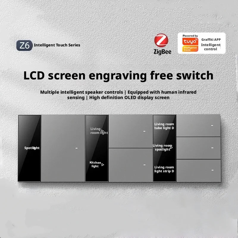 Tuya App Intelligent Control Switch Zigbee Intelligent Screen Display Switch Custom Button Copy Zero Flame Version Ac100-240v