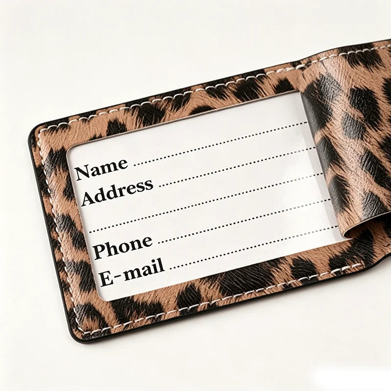 Women Men Fashion Leopard Print Luggage Tags PU Leather Suitcase Labels Tags with Adjustable Strap Travel Travel Accessories