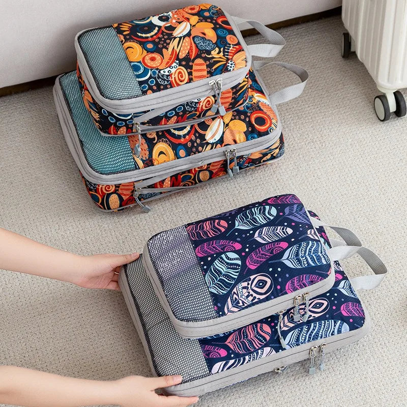 Travel Compression Packing Cubes 4Pcs Luggage Packing Bag Set Compressible & Expandable Storage Bag Essential Travel Accessories