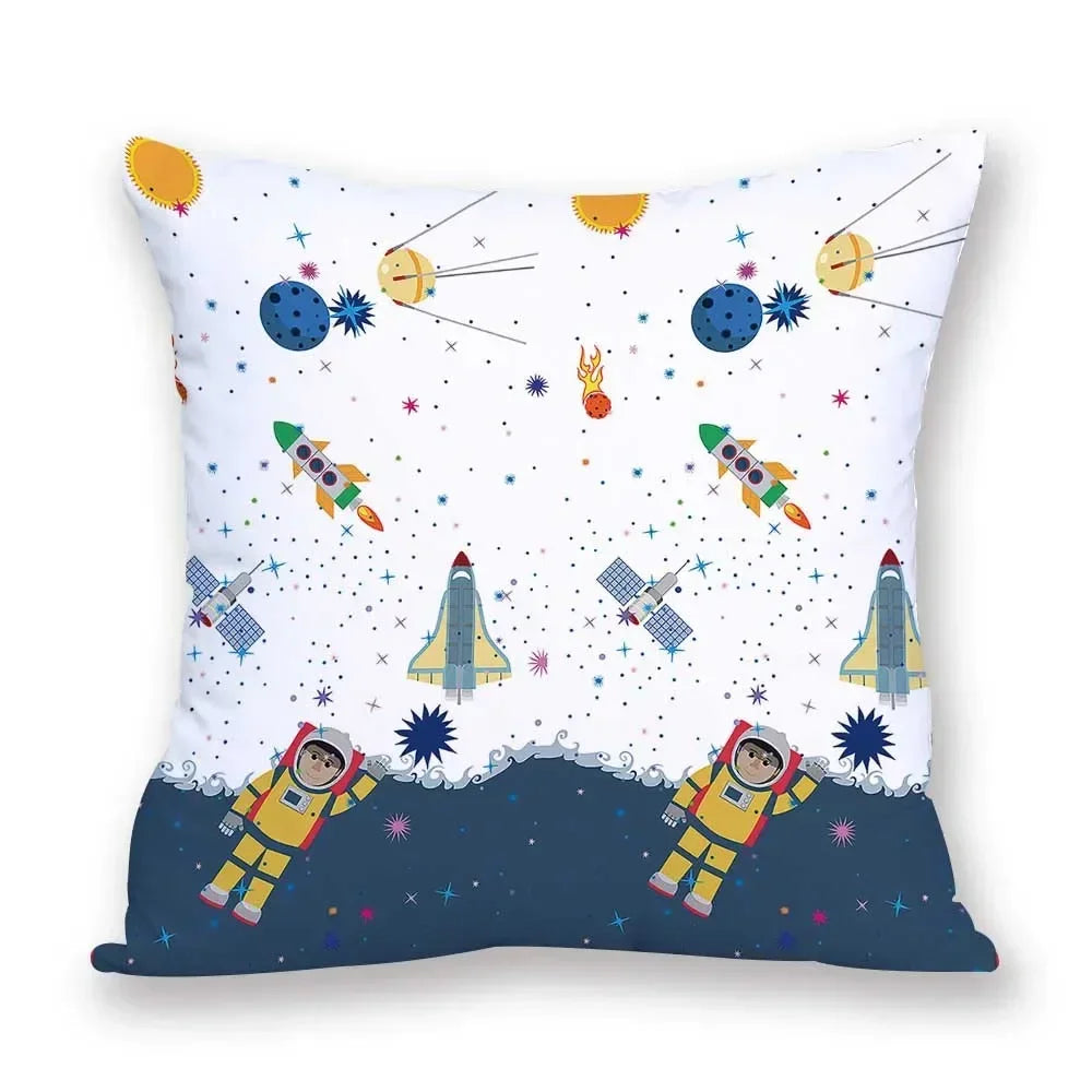 Cosmic pattern of the Sun, planets Double-sided Printed pillow cover Short plush Suitable living rooms sofas throw cushion cover