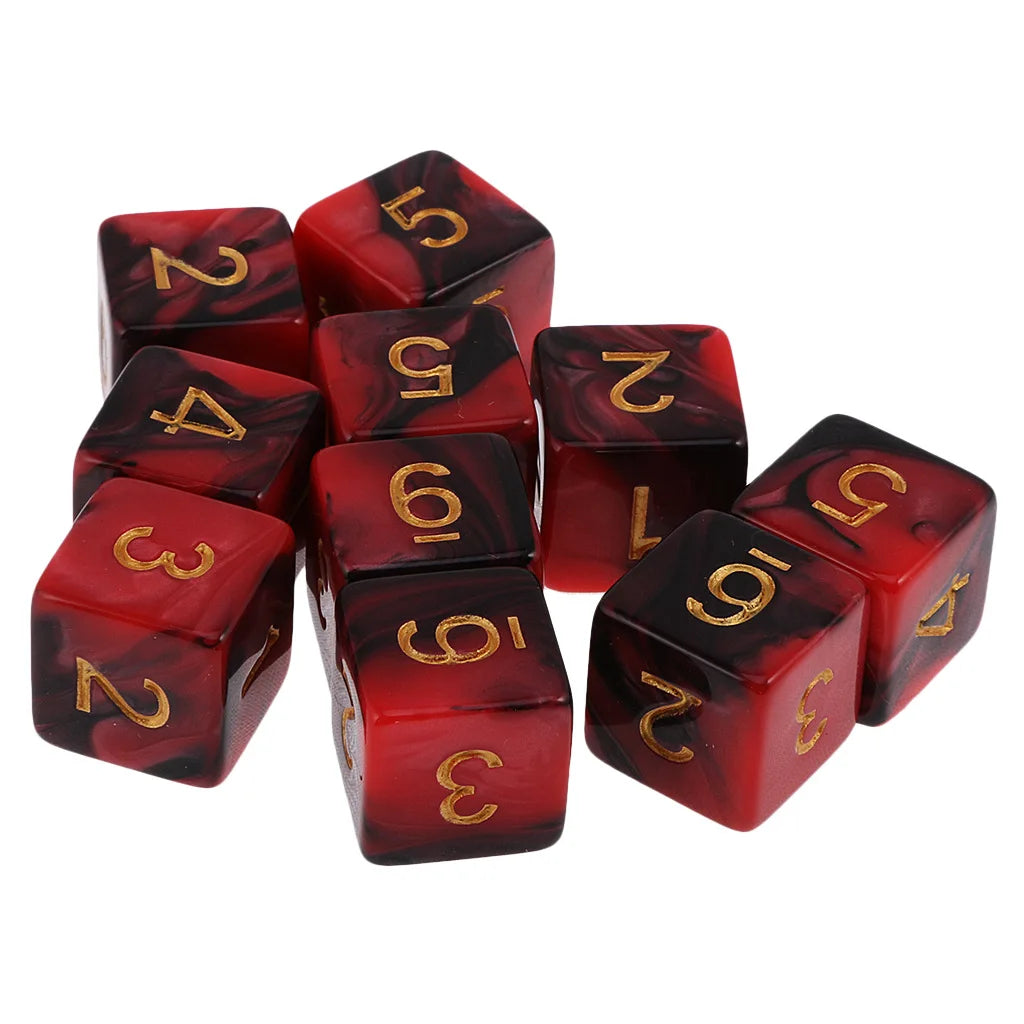 10 Pcs Dices Kit 6 Sided 16mm D6 Red Black Double Colors Acrylic Small for RPG TRPG Tabletop Board Game DND Number Dice Cube Set