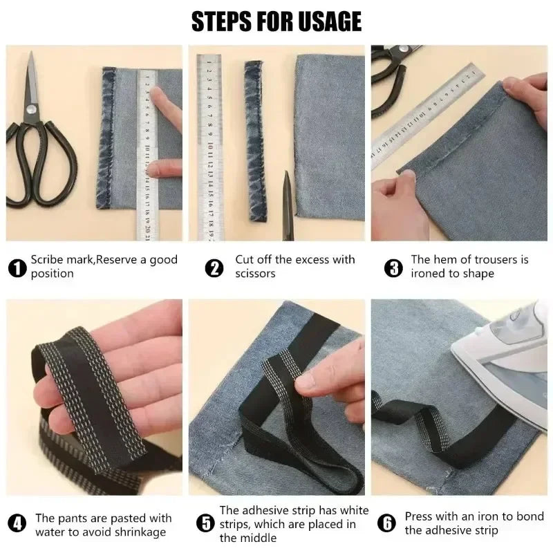 50M Self-Adhesive Pants Hem Paste Tape Trouser Edge Paste Iron-on Pant Shorten Repair Jean Hemming Tape For DIY Sewing Fabric