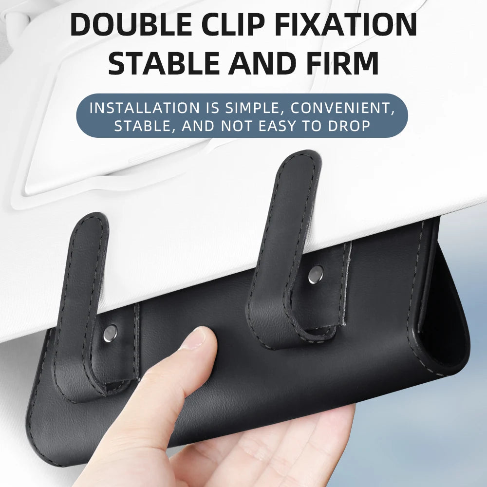 Car Visor Eyeglasses Clip Genuine Napa Grain Texture Universal Fit Sun Visor Mount Anti Slip Sunglasses Holder
