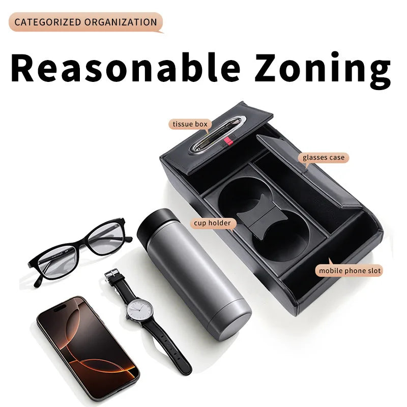 HOMEFISH Car Armrest Heightening Pad Storage Box Tissue Box Cup Holder Luxury Console Pad Multifunctional Interior Organizer