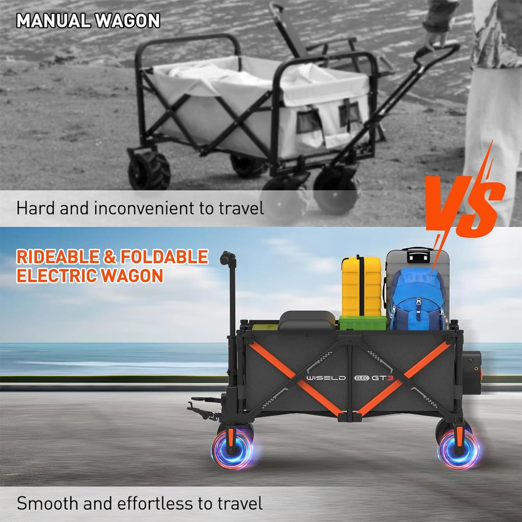 WISELD GT3 Electric Wagon Ridable Cart Heavy Duty Large Capacity Trolley Foldable Utility Camping Picnic Shopping Cart