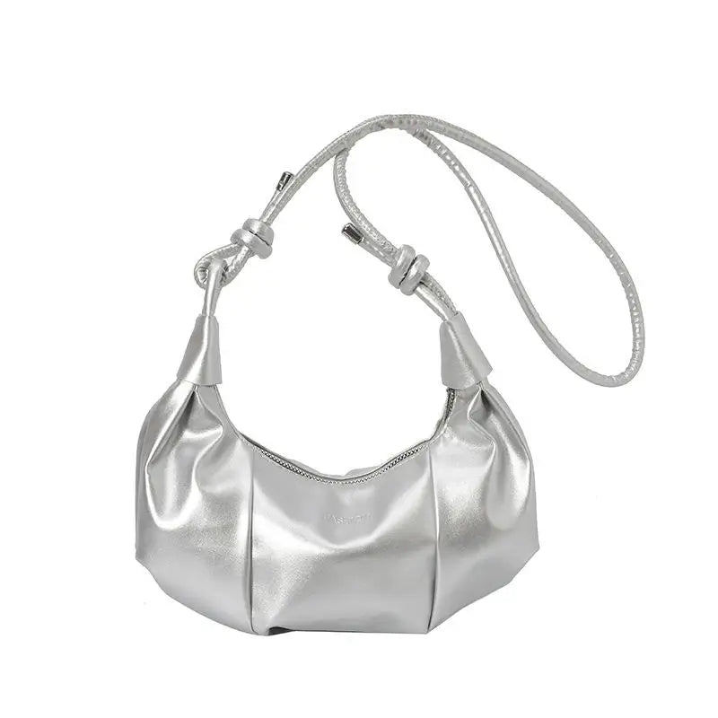 Fashionable Dumpling Shape Shoulder Bag For Women Street Trend PU Material Zipper Opening Crossbody Purse For Daily Use